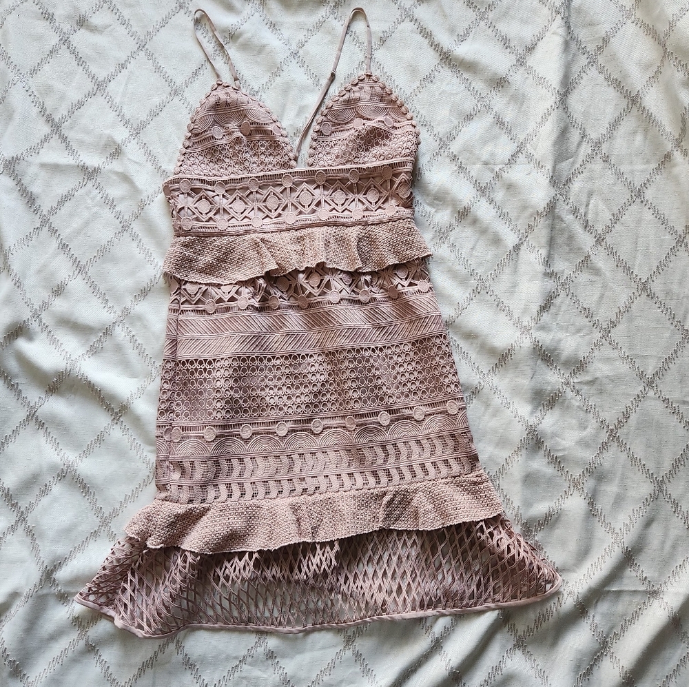 SAYLOR Dusty Rose Mixed Lace Midi Dress Adjustable Straps Size M - Picture 5 of 8